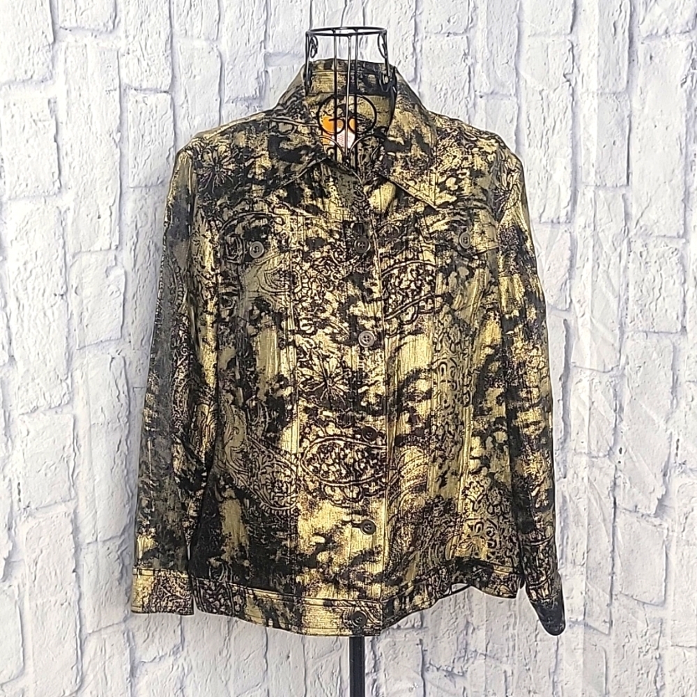 RUBY ROAD Gold and Black Abstract Short Jacket Size‎ 14